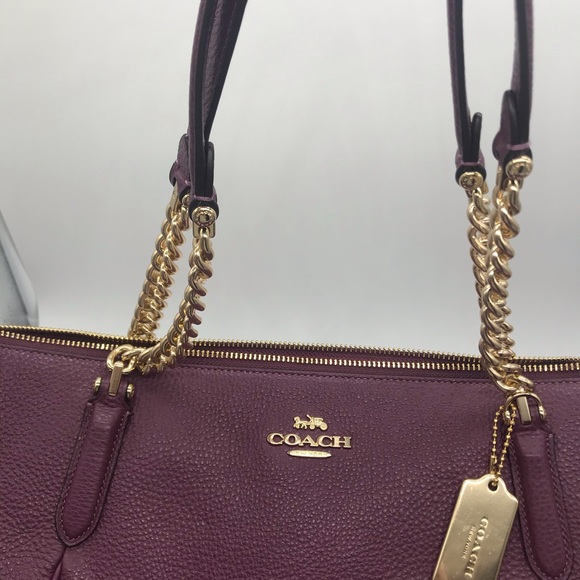Authentic Coach Purse- Burgundy Leather Gold Chain - Picture 5 of 8